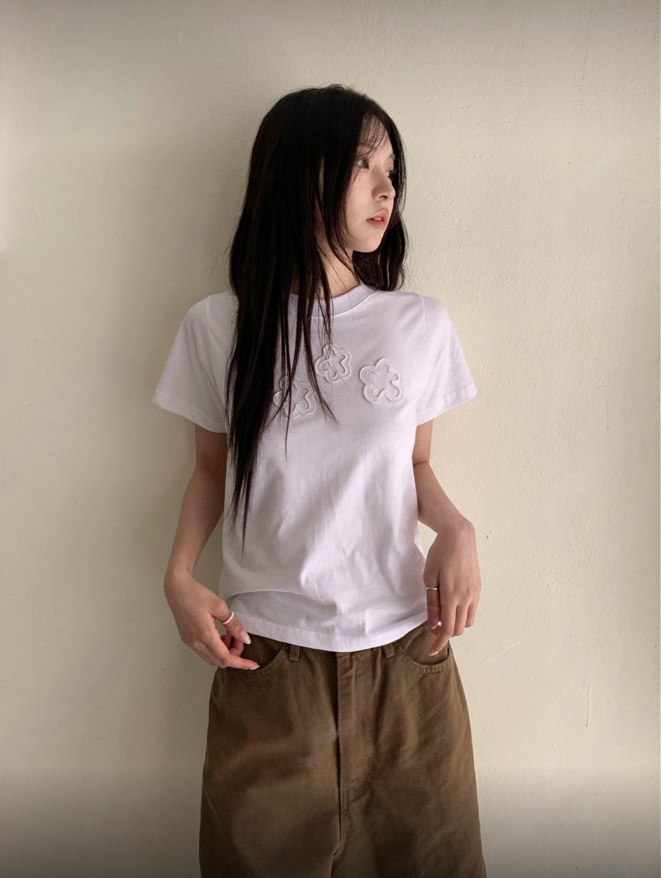 （3月韓國連線）T1357｜5色入❀˖ ° 立體拼布4小花花短版TEE