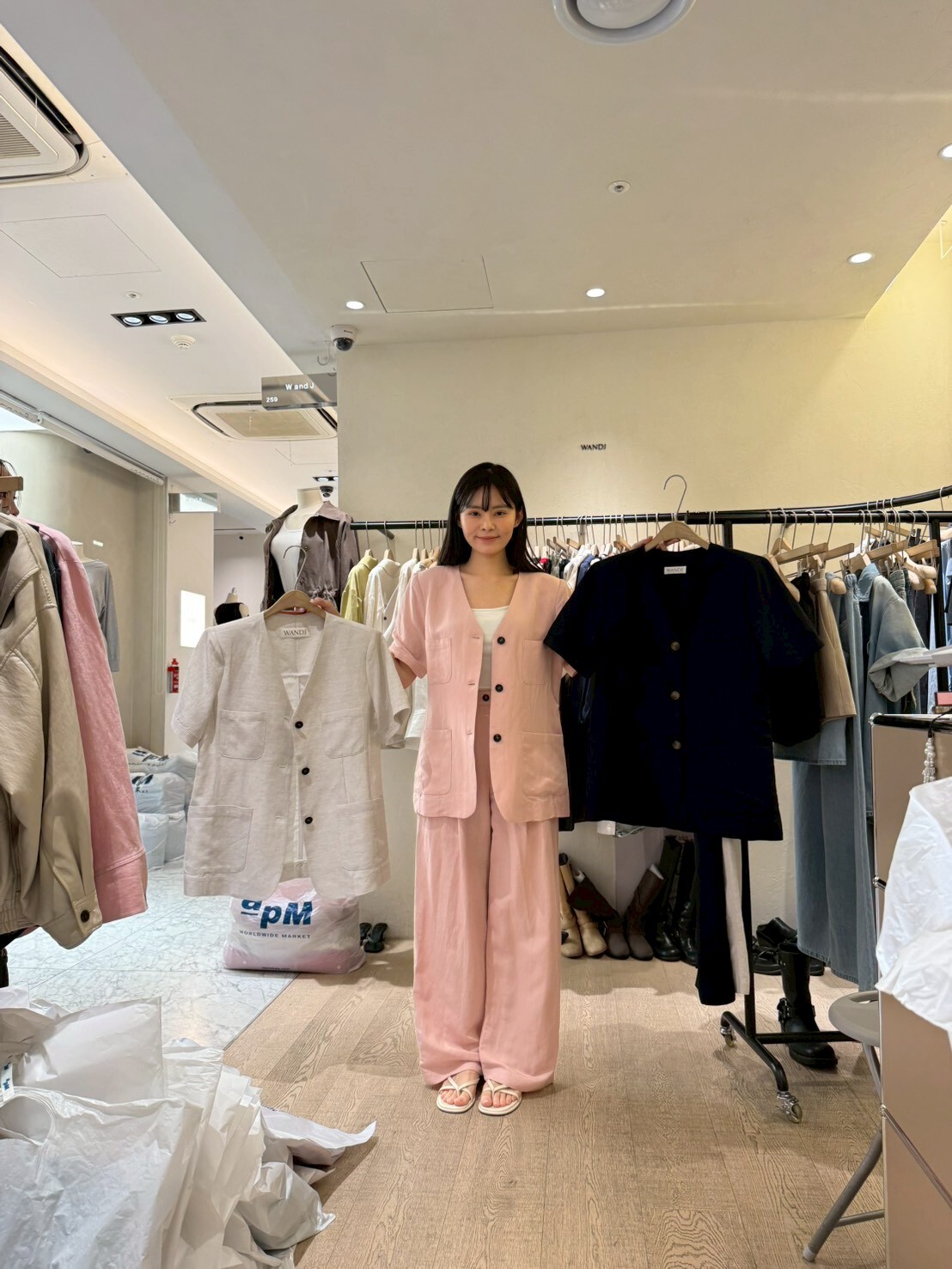 WJ6015 V領四口袋排扣收腰上衣