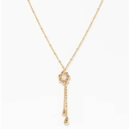 1YA0326-445 [YAY PARIS] Daisy Tie Necklace Cultured Pearl Laminated Gold #520crdai101 (EU)