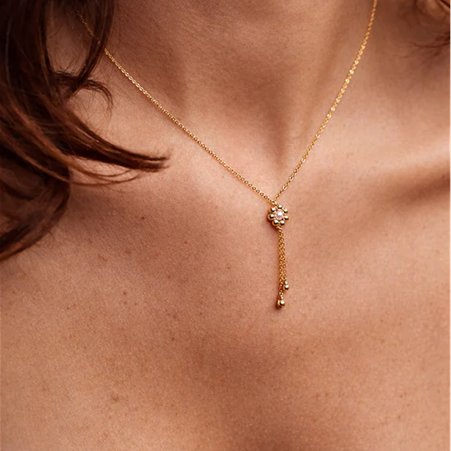 1YA0326-445 [YAY PARIS] Daisy Tie Necklace Cultured Pearl Laminated Gold #520crdai101 (EU)