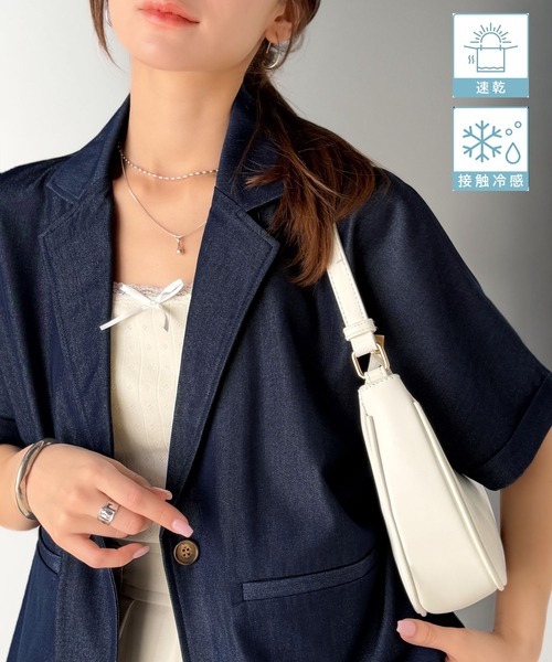 日本🇯🇵連線 mily bilet 速乾涼爽!光澤感修身短版短袖外套 修身 休閒 短袖 外套 外搭 2色(任買兩件711免運)/預購