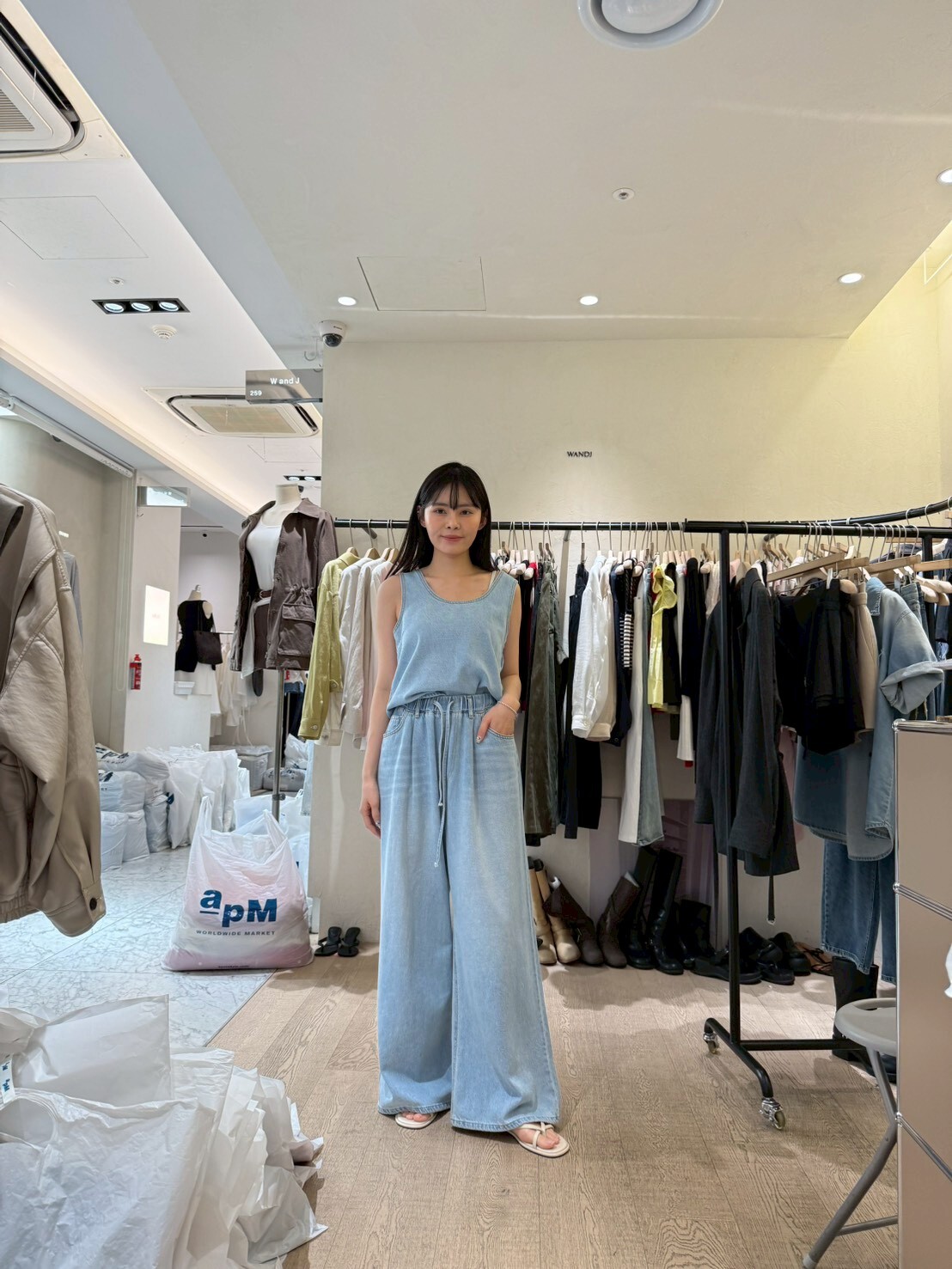 WJ6029 U領牛仔棉短版背心