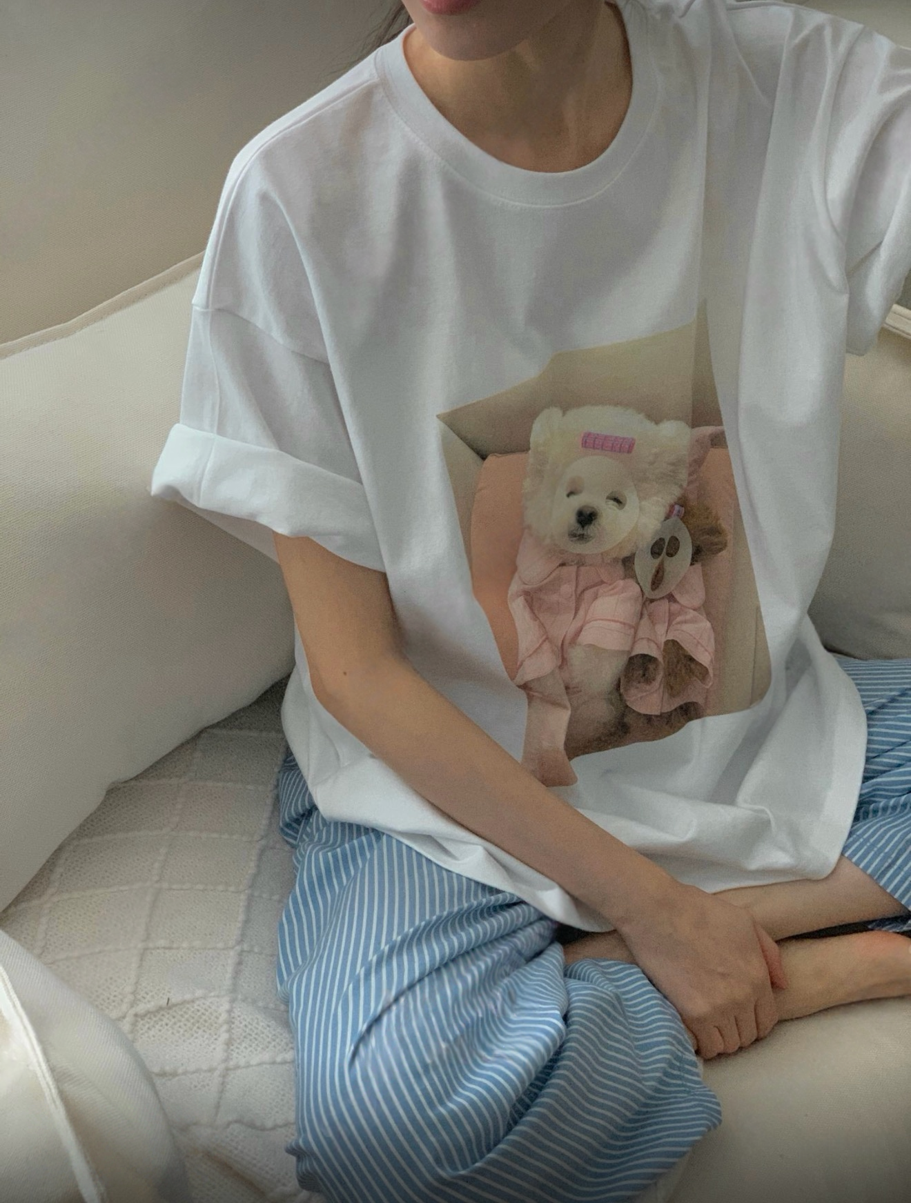 （3月韓國連線）T1352｜超可愛૮ • ﻌ - ა 敷mask小狗狗oversize TEE