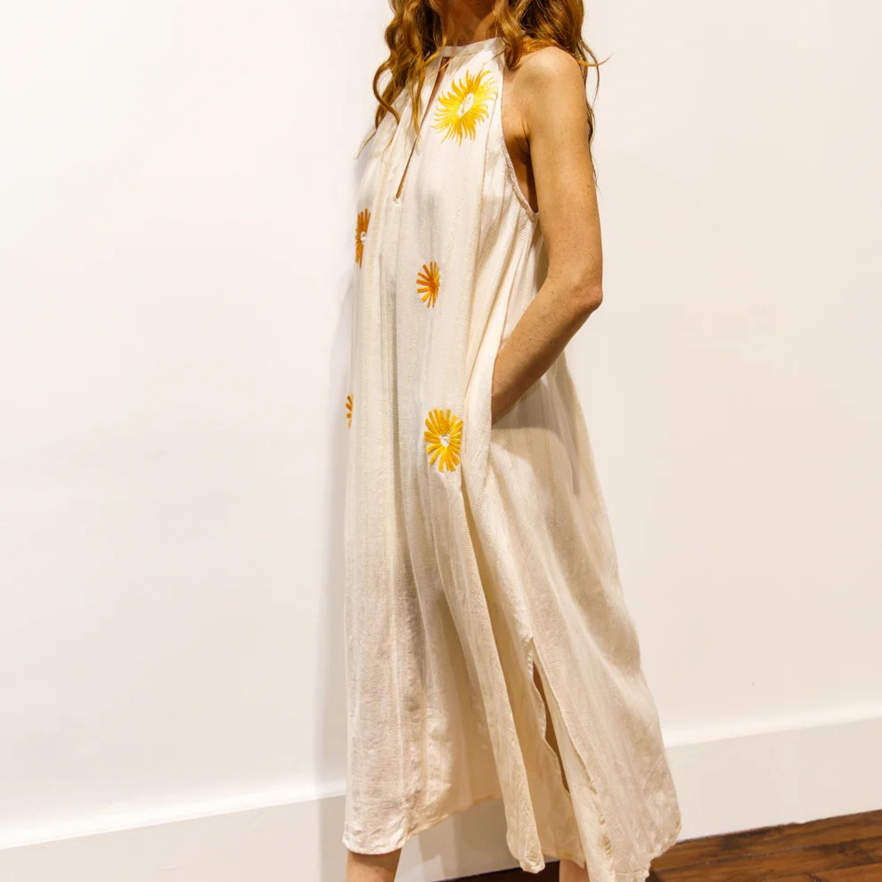 1BB0327-023 [BRIGITTE BARDOT] Jobim Embroidered Ecru Maxi Dress #182610800 (EU)