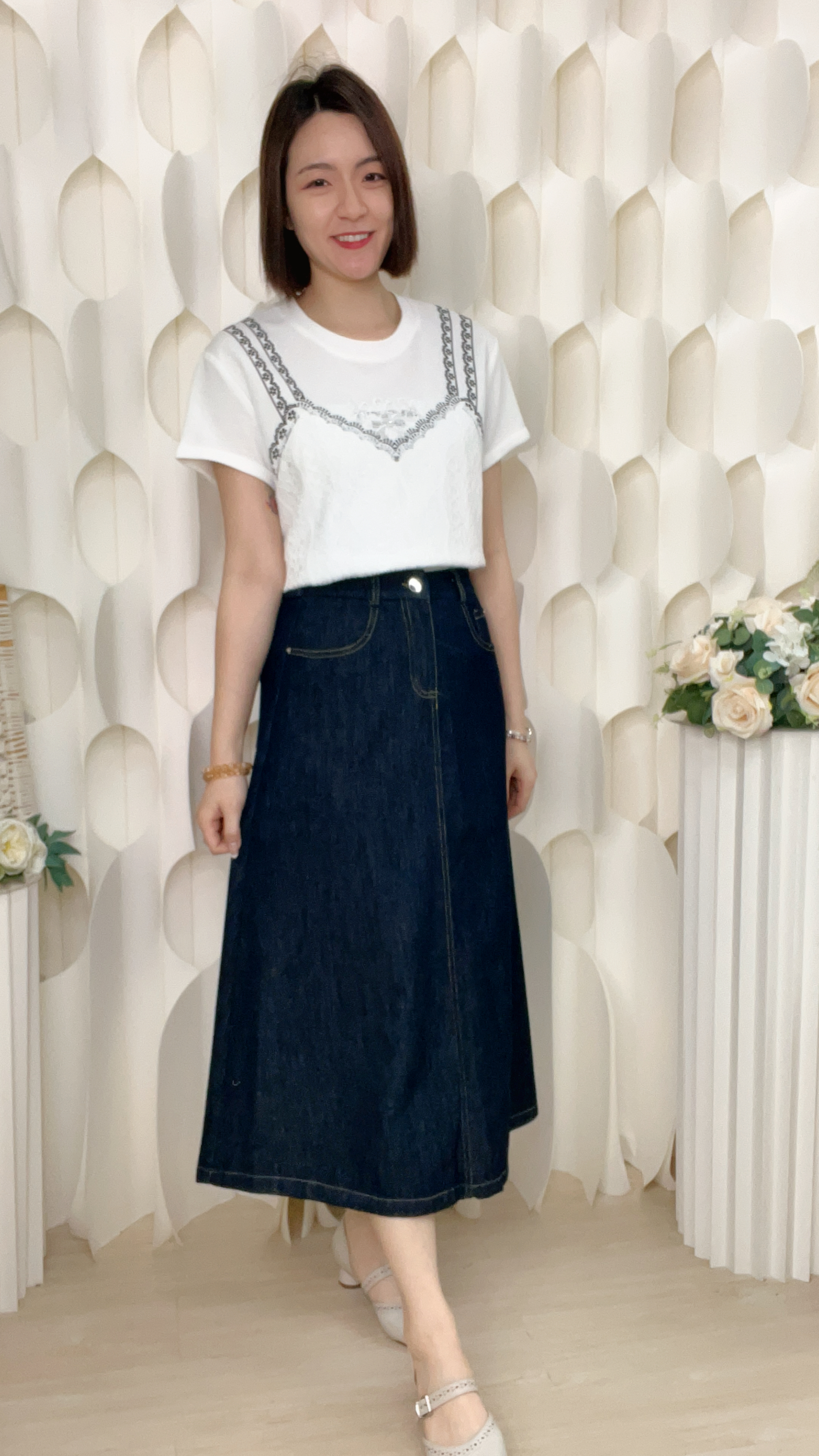 後橡筋腰薄牛仔裙（腰S:25-30/M:27-32/L:29-34/吋）S6120 #2603clo