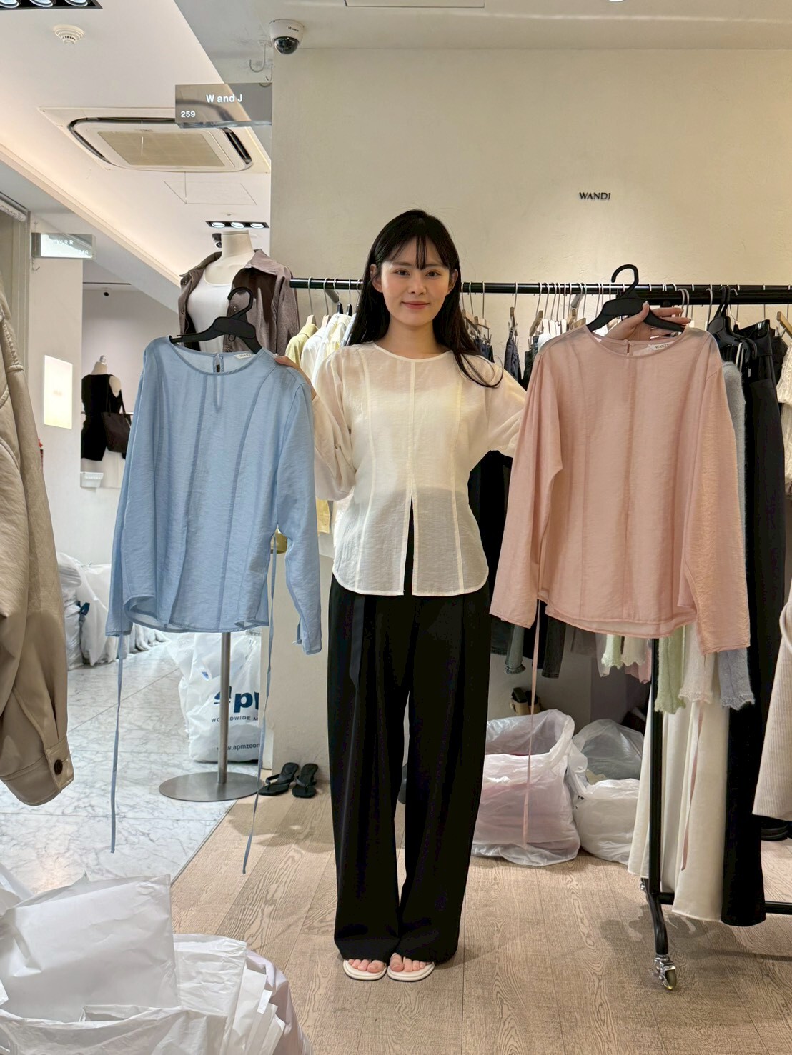 WJ6035 皺皺雪紡後綁帶上衣