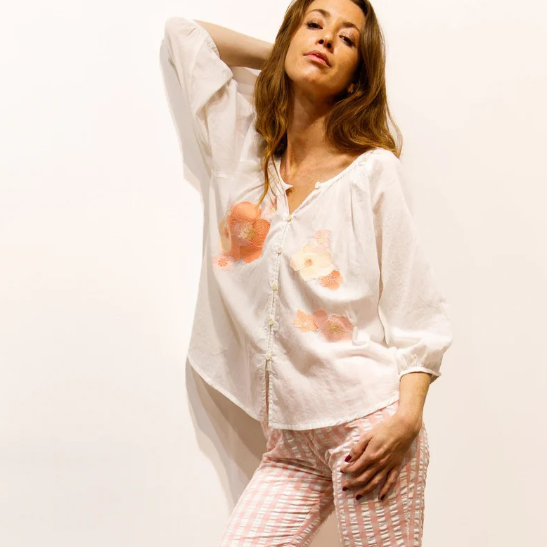 1BB0327-025 [BRIGITTE BARDOT] Bloom Bouse Embroidered with Flowers White #122610910 (EU)