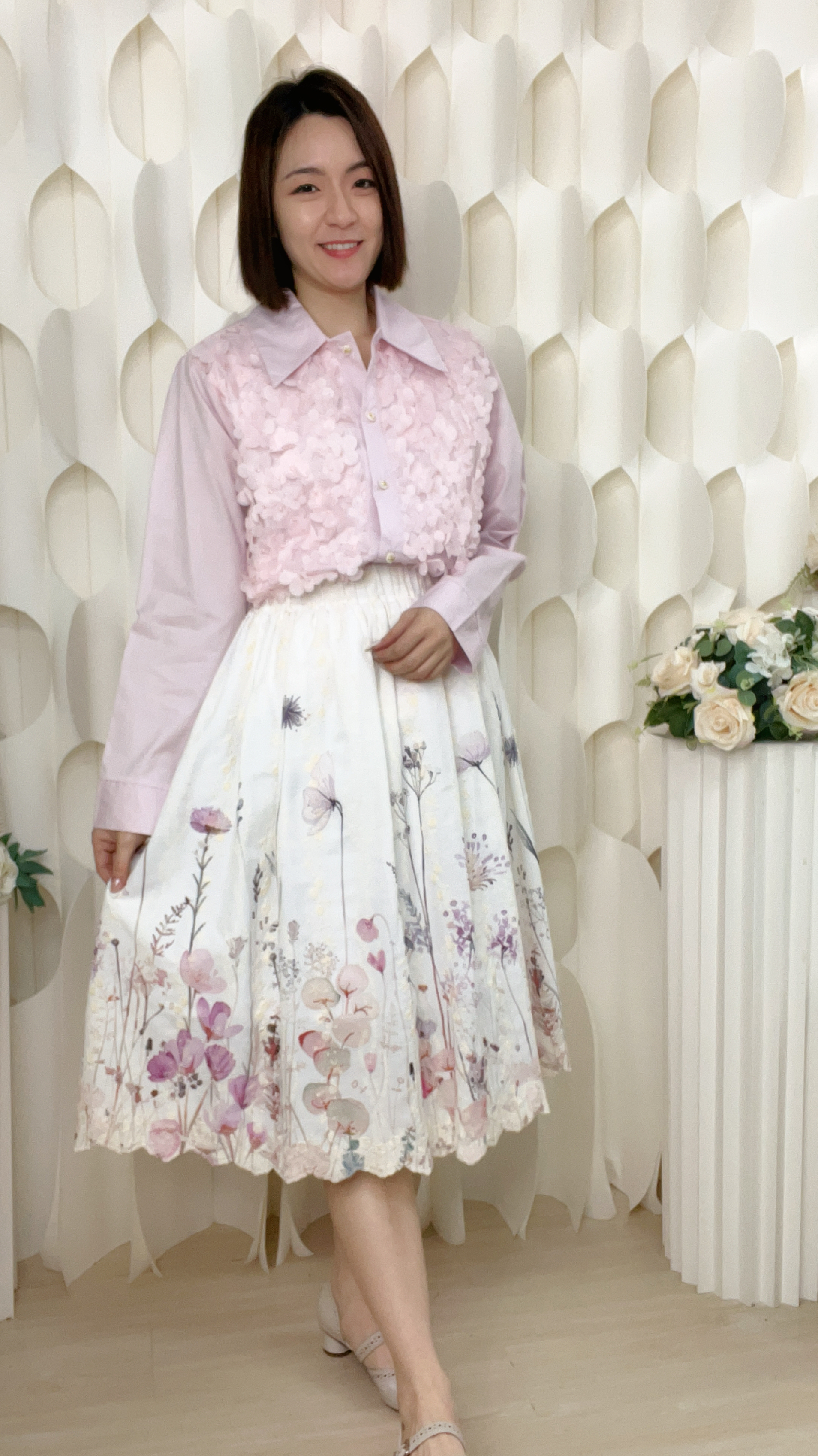 雪紡刺繡花花橡筋腰半截裙(腰:27-44 臀:52 長27吋) S6035 #2603clo