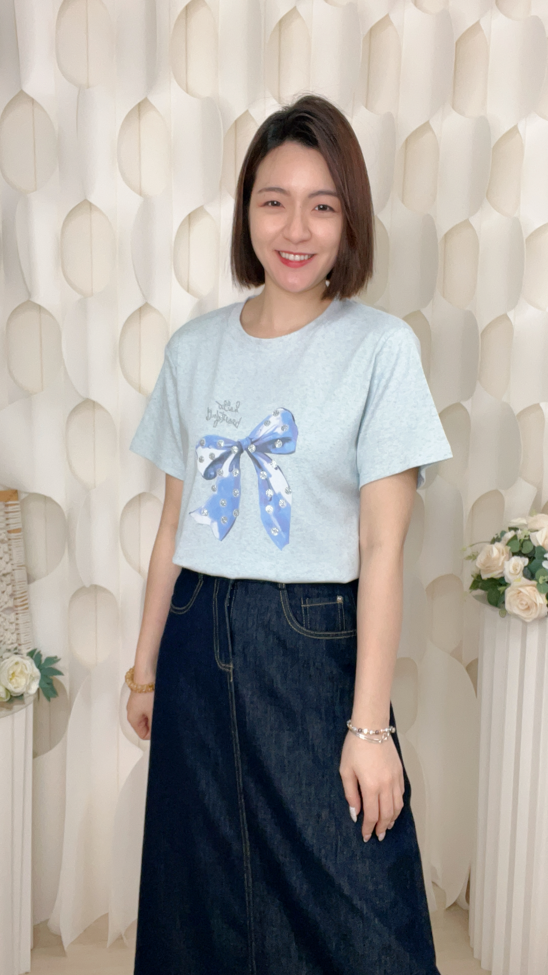 棉質閃石蝴蝶結上衣(胸:40-46 腰:38-44 長23吋)T6051 #2603clo