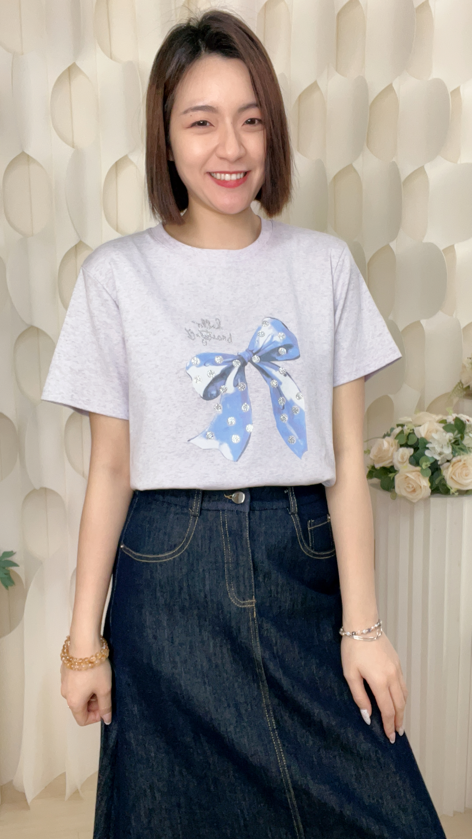 棉質閃石蝴蝶結上衣(胸:40-46 腰:38-44 長23吋)T6051 #2603clo