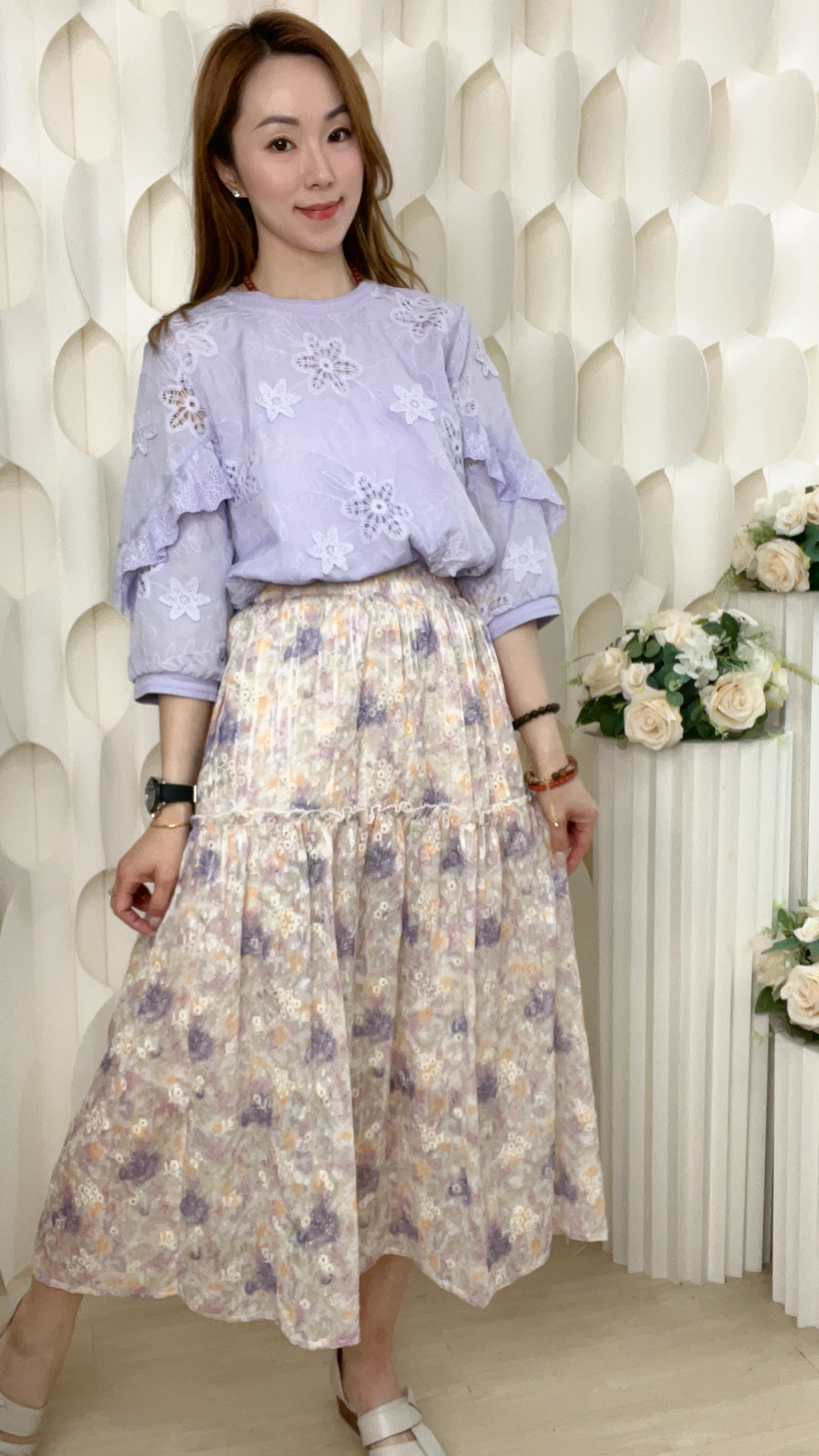 雪紡刺繡LACE通花上衣(胸:42 腰:42 長23吋)B6012 #2603clo