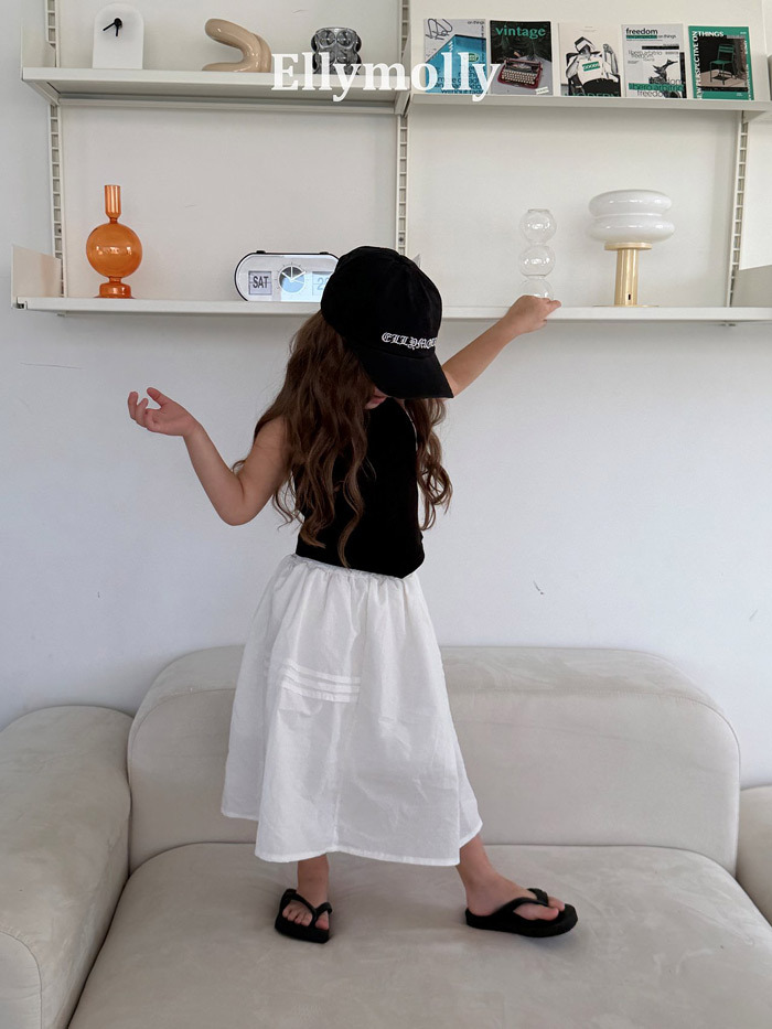 正韓夏EllyMolly 米白/直條中長裙