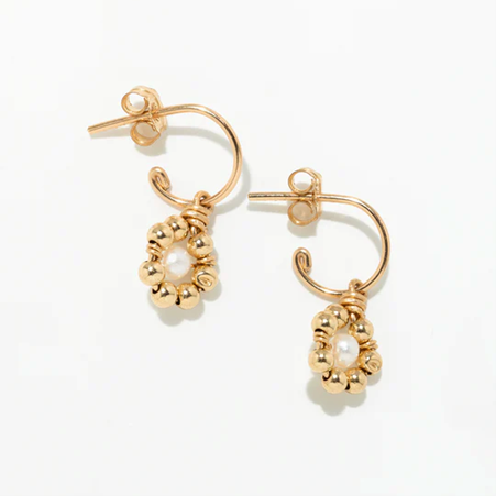 1YA0326-455 [YAY PARIS] Daisy Creole Earrings Cultured Pearl Laminated Gold #301sidaipt101 (EU)