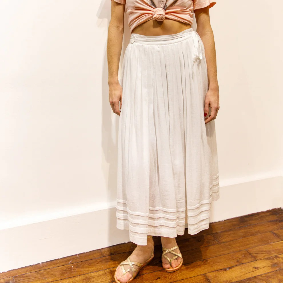 1BB0327-034 [BRIGITTE BARDOT] Aimee Pleated Wrap Skirt White #142610600 (EU)