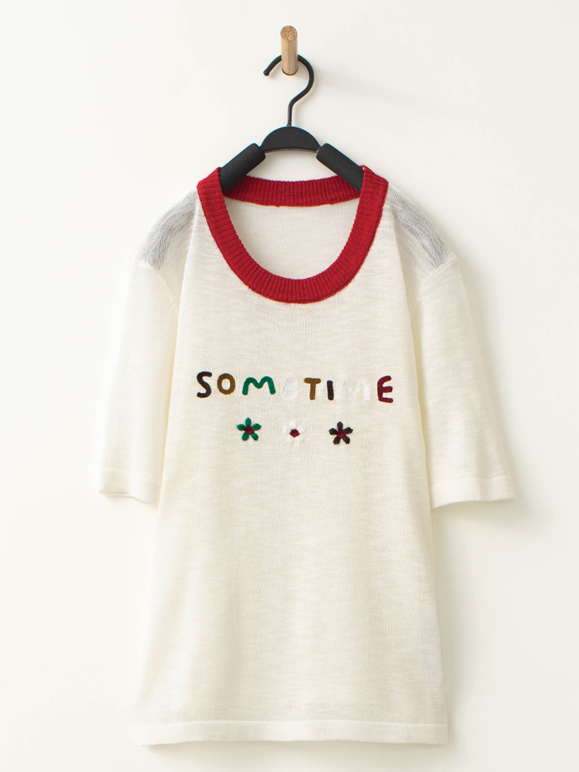 微透膚小花刺繡針織上衣繡花純棉寬褲組合