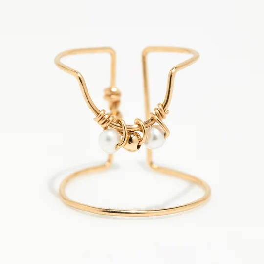 1YA0326-423 [YAY PARIS] Weave Nail Ring Cultured Pearl Gold #120sifr101 (EU)