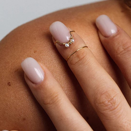 1YA0326-423 [YAY PARIS] Weave Nail Ring Cultured Pearl Gold #120sifr101 (EU)