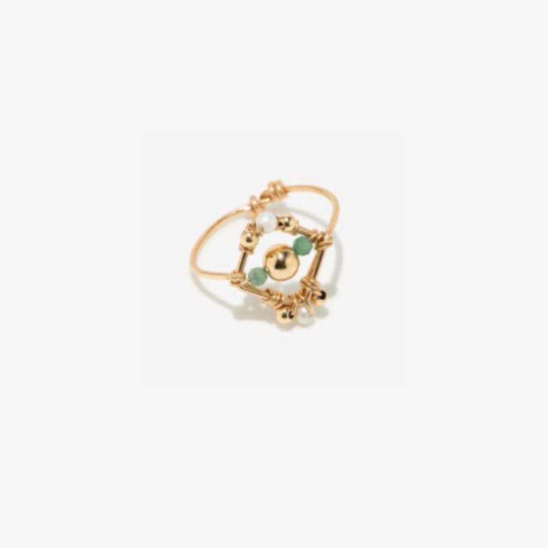 1YA0326-485 [YAY PARIS] Thalia Ring Cultured Pearl and Emerald Gold #100lostha147 EU)
