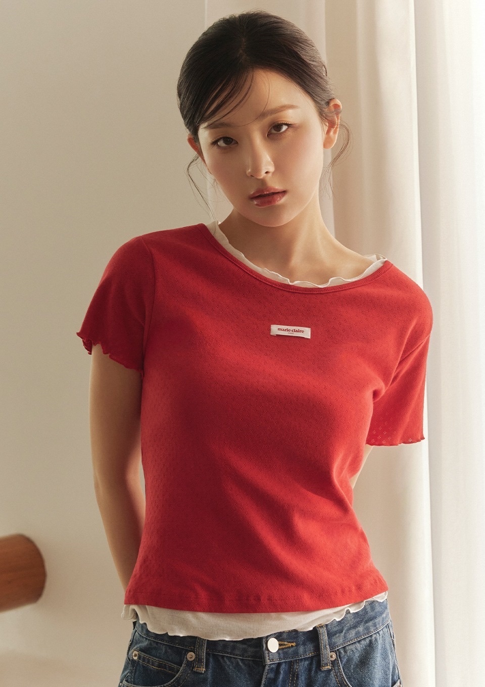 <韓國代購> MARIE CLAIRE LABEL PUNCHING LAYERED TEE