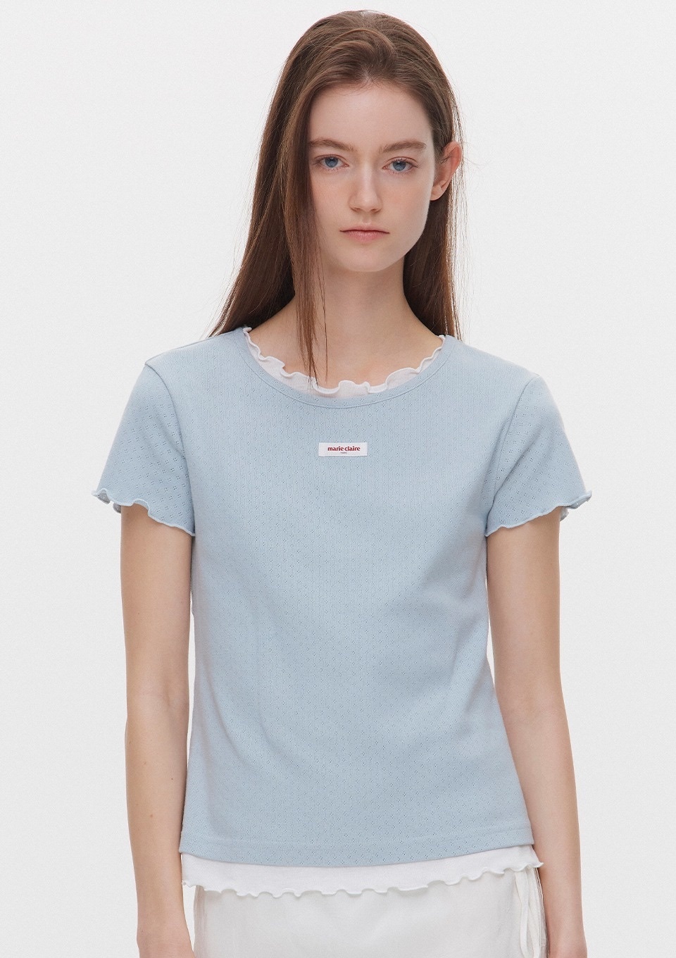 <韓國代購> MARIE CLAIRE LABEL PUNCHING LAYERED TEE