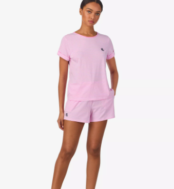 [USW] POLO RALPH LAUREN PINK WOMEN'S 2-PIECE SHORT-SLEEVE CREWNECK TOP AND SHORTS PAJAMA SET, UZZ1282 (UZZ1282)
