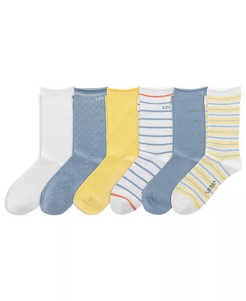 [USW] POLO RALPH LAUREN YELLOW WOMEN'S SUMMER STRIPES SOCKS, 6-PACK, UZZ1283 (UZZ1283)