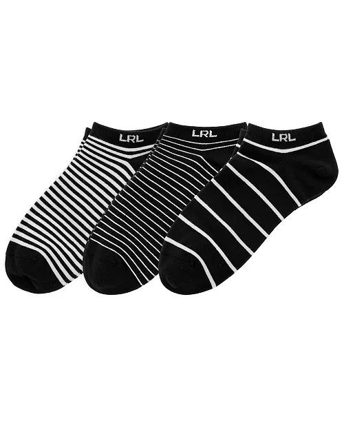 [USW] POLO RALPH LAUREN BLACK WOMEN'S STRIPE LOW CUT SOCKS, 3-PACK, UZZ1285 (UZZ1285)