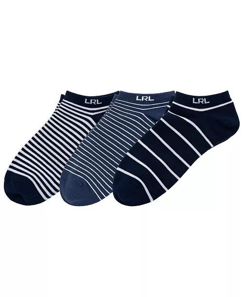 [USW] POLO RALPH LAUREN NAVY WOMEN'S STRIPE LOW CUT SOCKS, 3-PACK, UZZ1286 (UZZ1286)