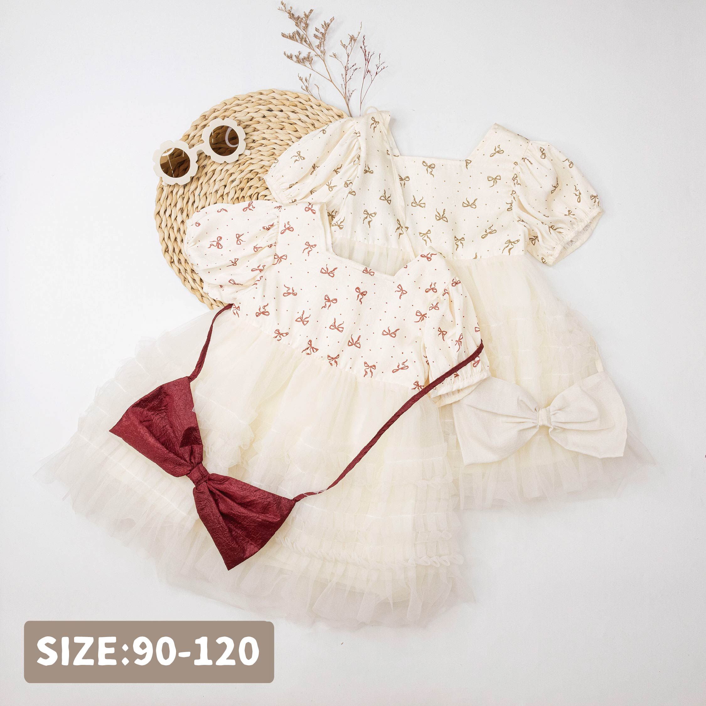 【H50829】氣質蝴蝶結蓬蓬網紗洋裝(附蝴蝶結裝飾)＊二色