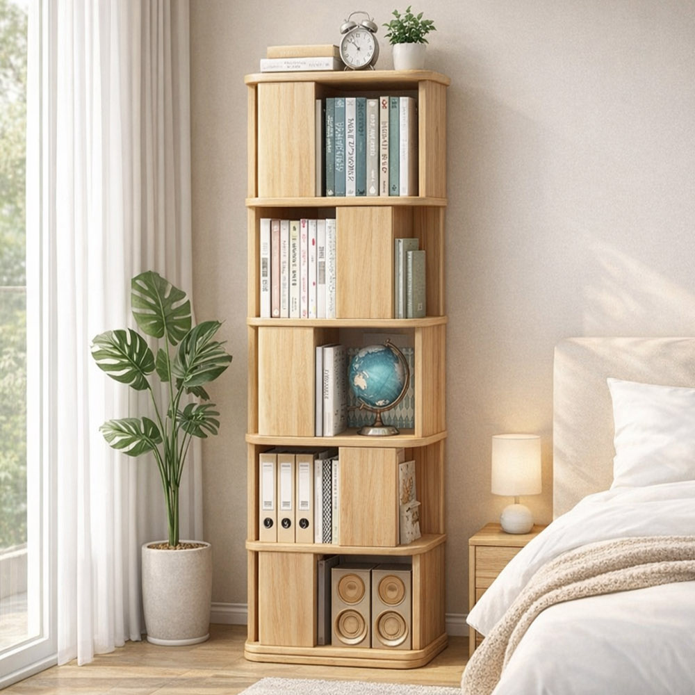 【AOTTO】簡約實木旋轉五層置物書架(WD-019)