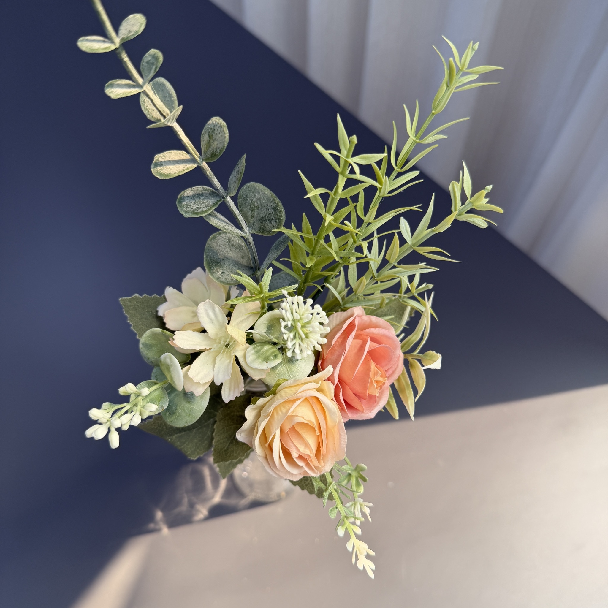 仿真絹布春小玫瑰尤加利小花束