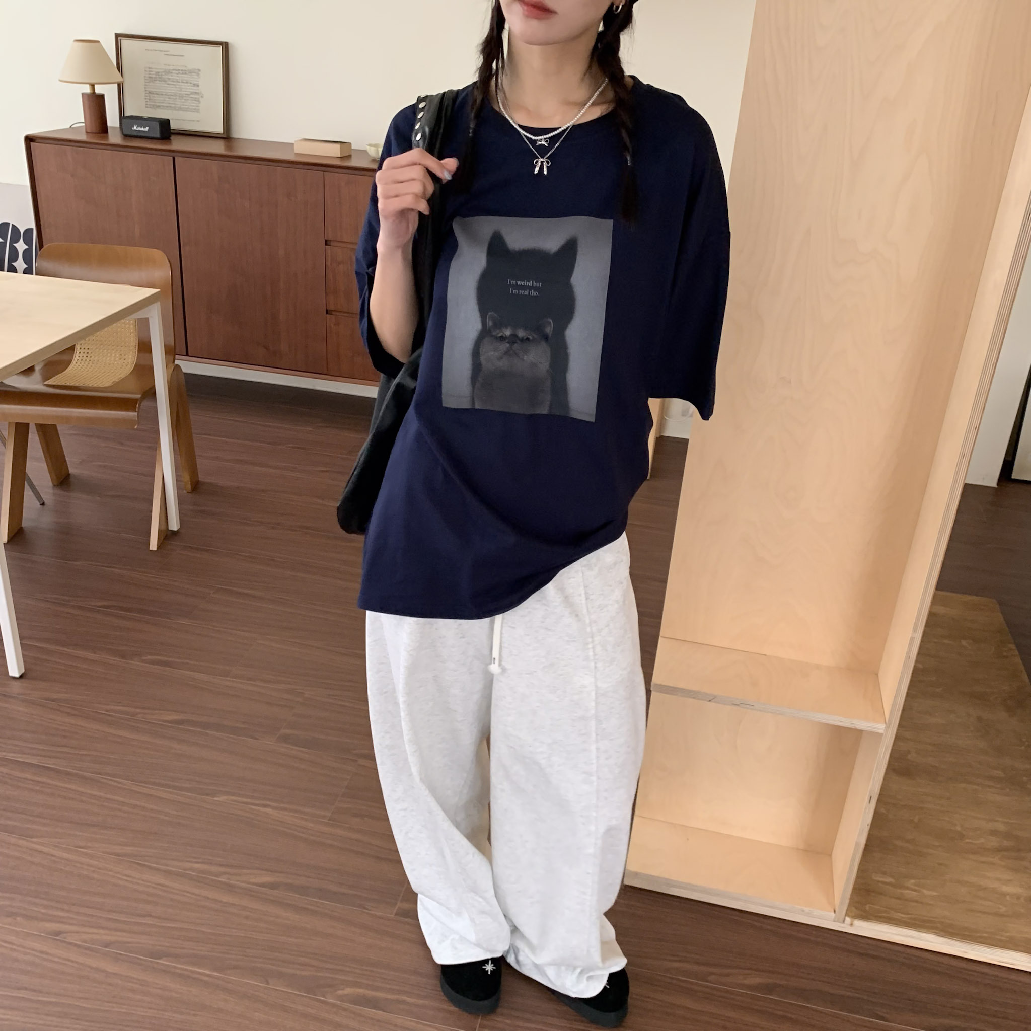 ISA_I'm weird but cute 怪誕貓貓寬鬆TEE_63069