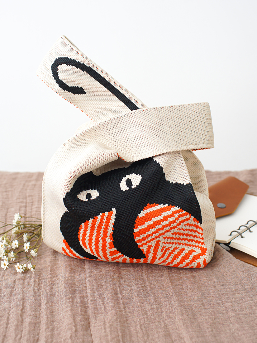 插畫塗鴉風格針織手袋