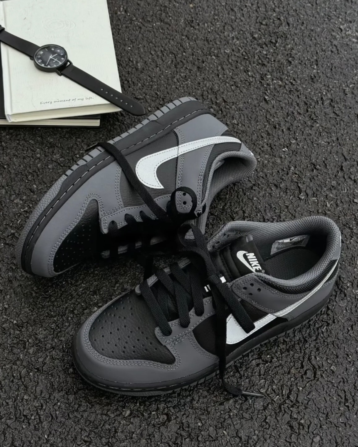 Nike Dunk Low GS 狼灰 黑石灰 反光 黑灰 皮革 大童款 女鞋