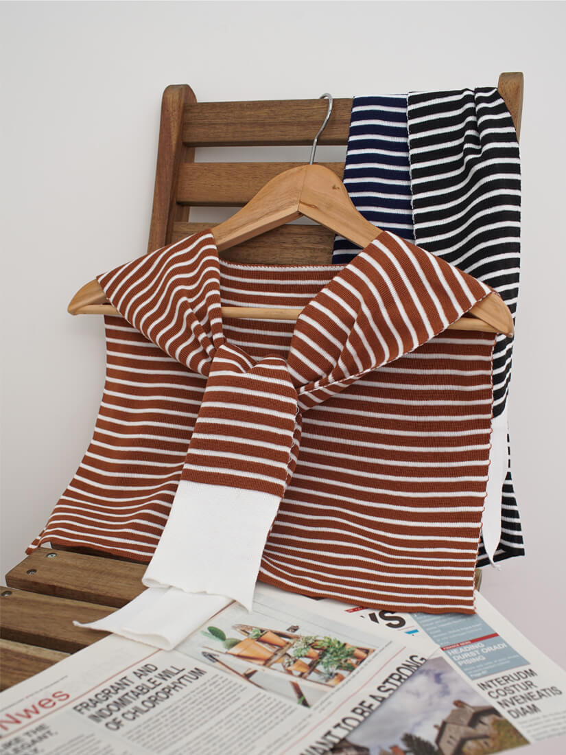 條紋針織披肩領片(4色)