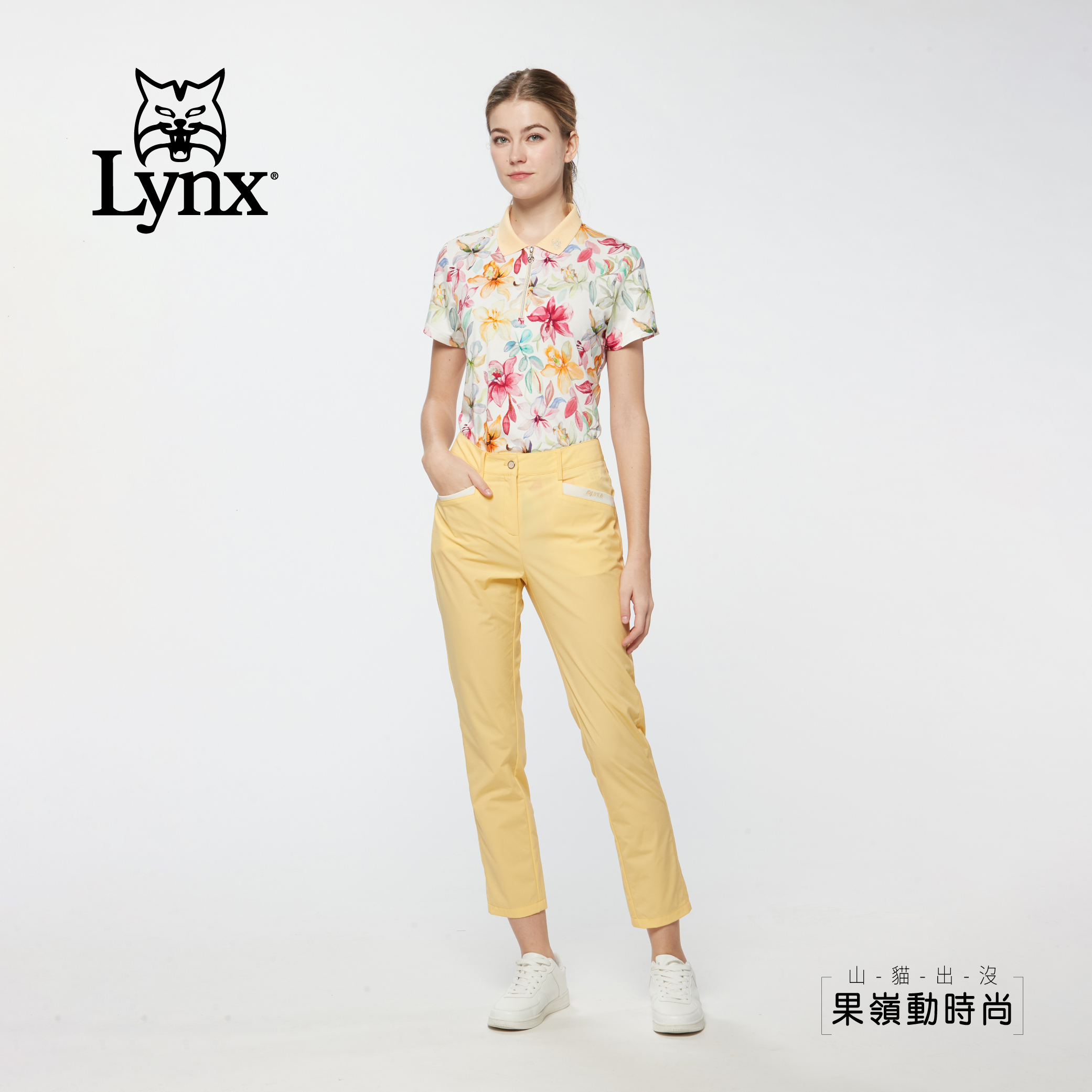 女款歐洲進口布料柔軟舒適滿版花卉立領短袖上衣