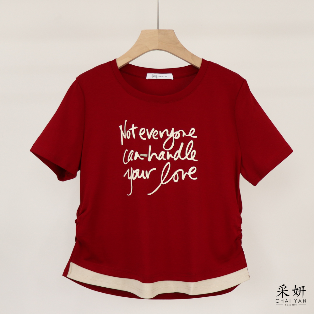 字母跳色抓皺短袖上衣