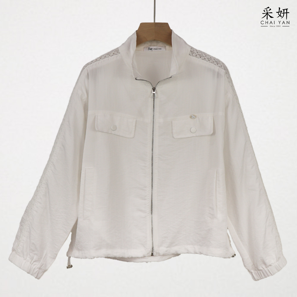 簍空肩線亞麻外套