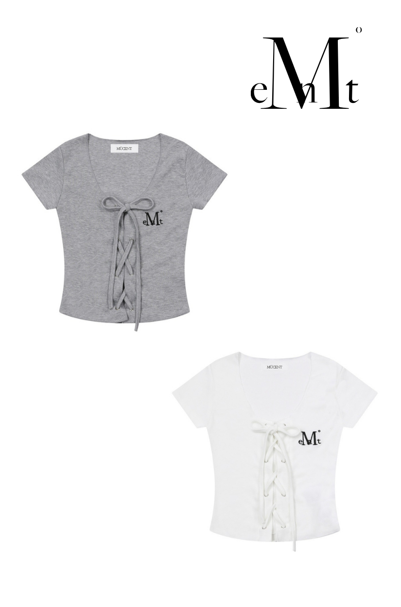 【 4/19收單 】MUCENT 芭蕾風馬甲綁帶刺繡短版T恤 韓國