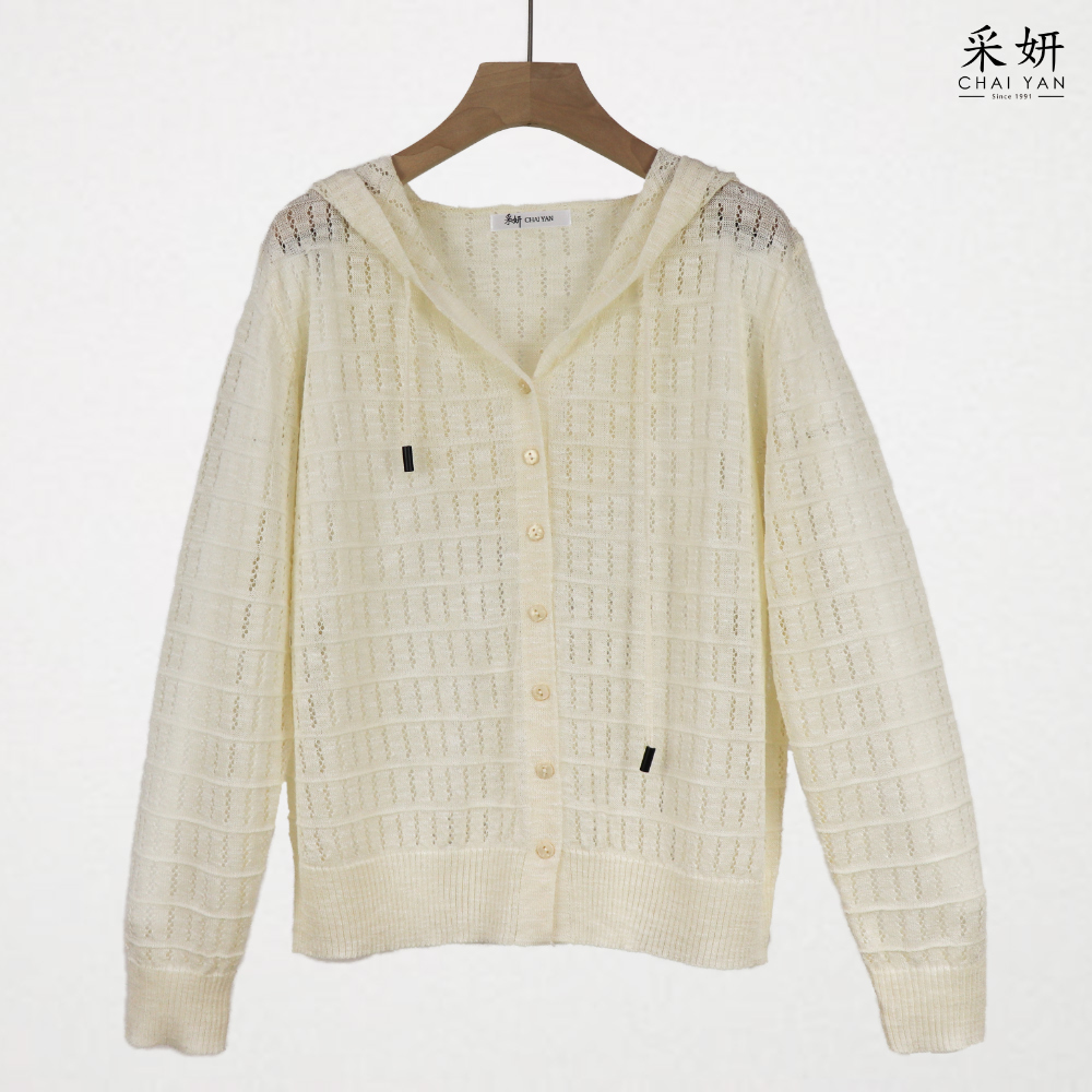 優雅簍空連帽針織外套