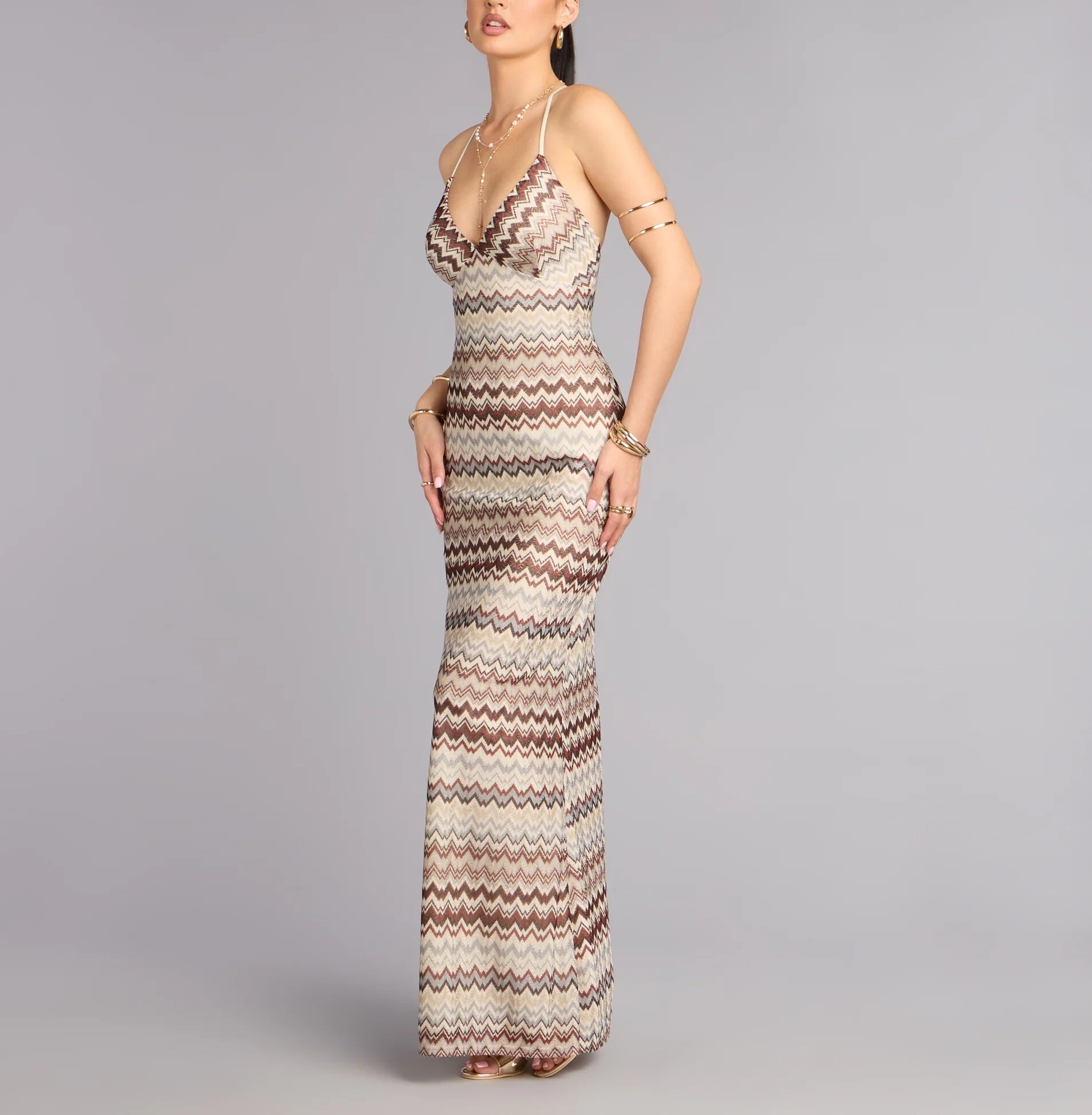 Sunkiss奶油褐色手勾紋路 Maxi Dress