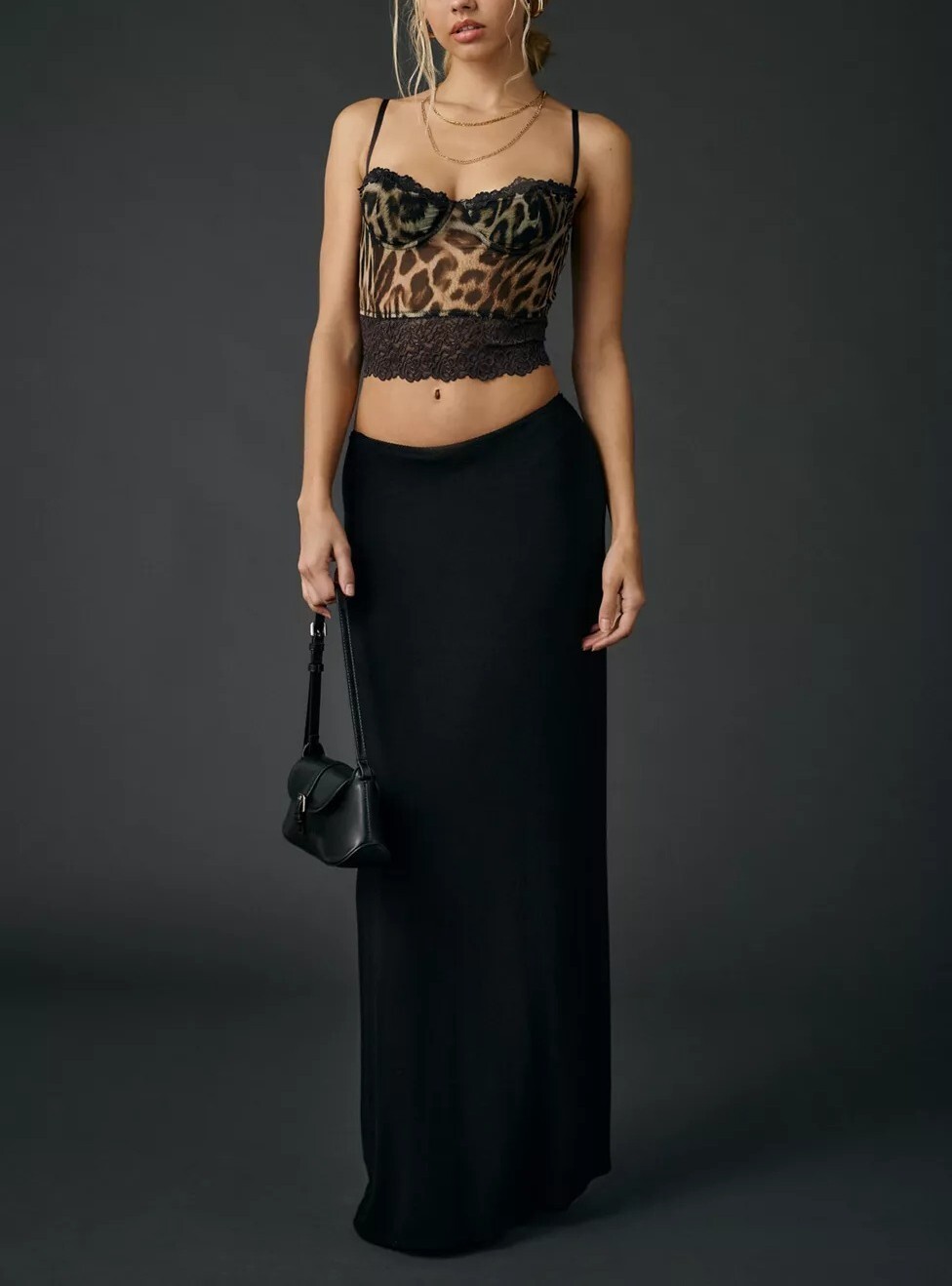 Mesh Corset黑色蕾絲豹紋透紗馬甲上衣