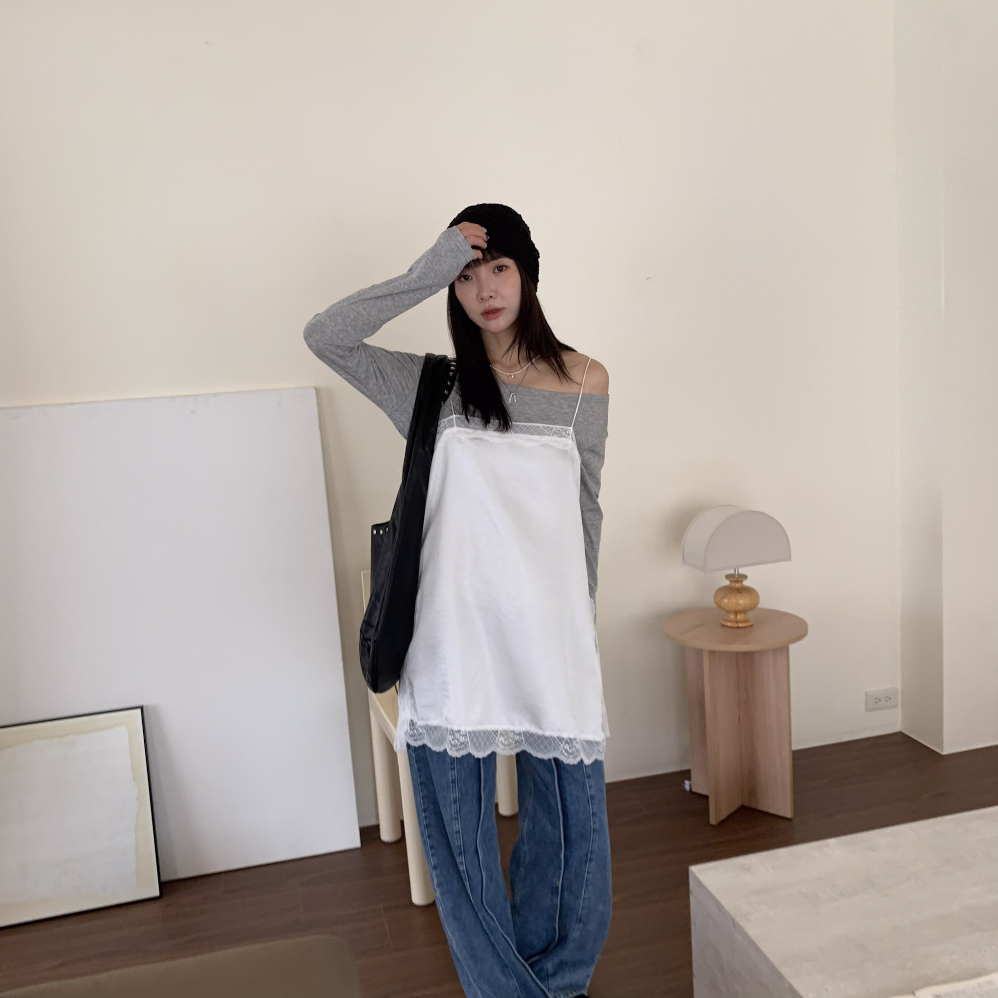 ISA_全是細節! 時髦博主ˋ蕾絲花邊緞面吊帶洋_63088