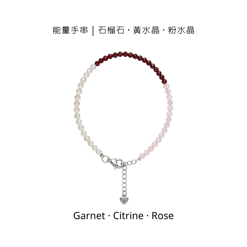 能量手串｜石榴石 · 黃水晶 · 粉水晶