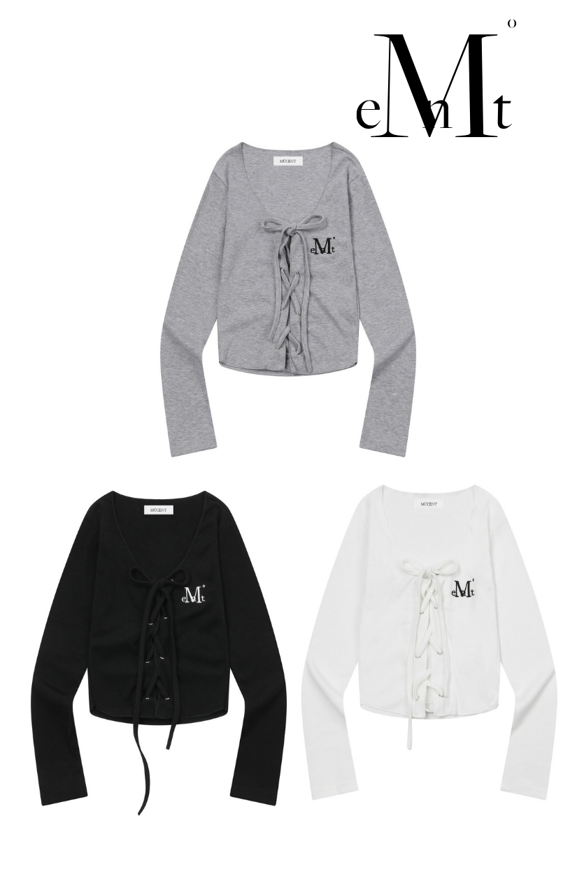 【 4/19收單 】MUCENT 芭蕾風馬甲綁帶刺繡短版長袖上衣 韓國