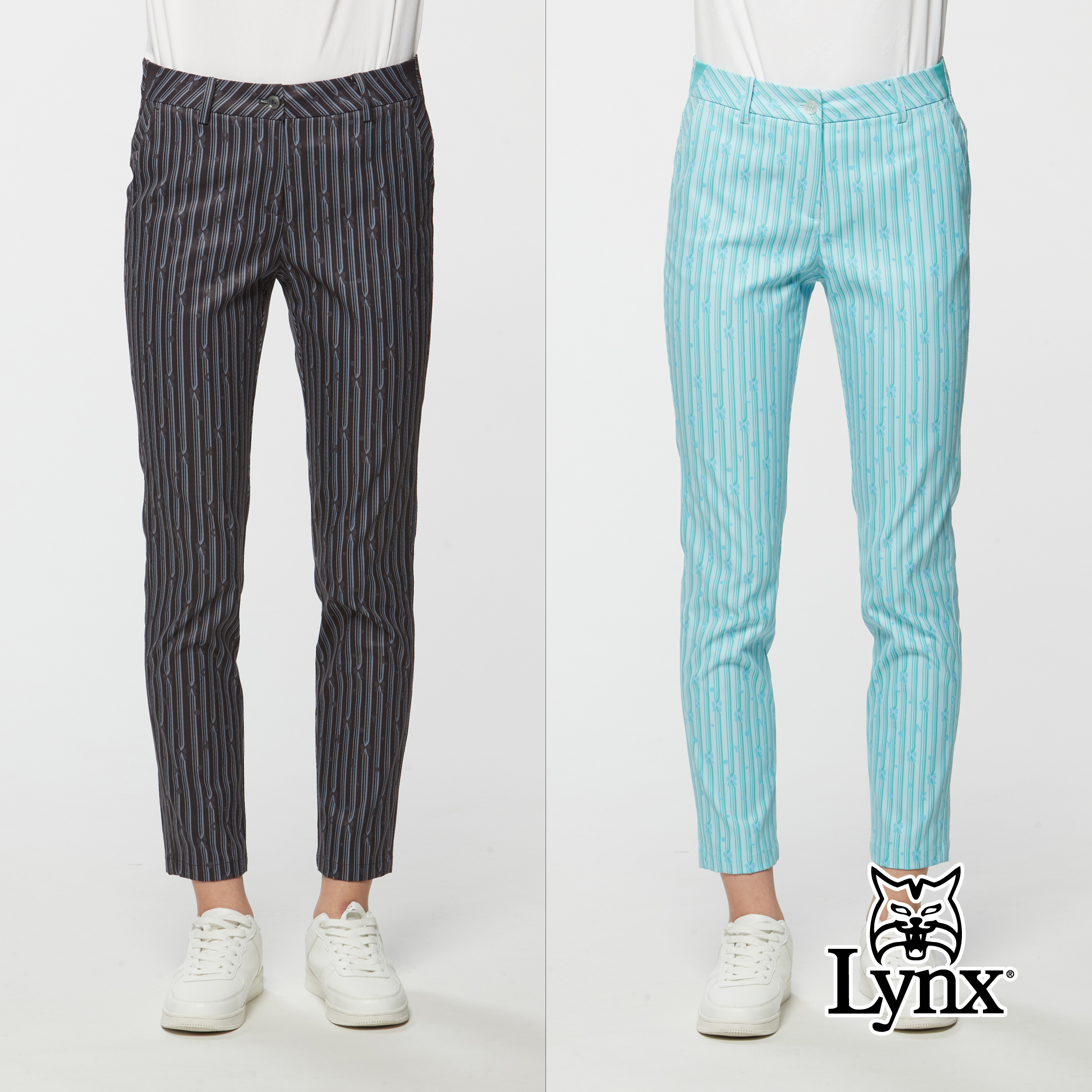 女款防潑水SORONA纖維經典條紋拉鍊後袋九分褲