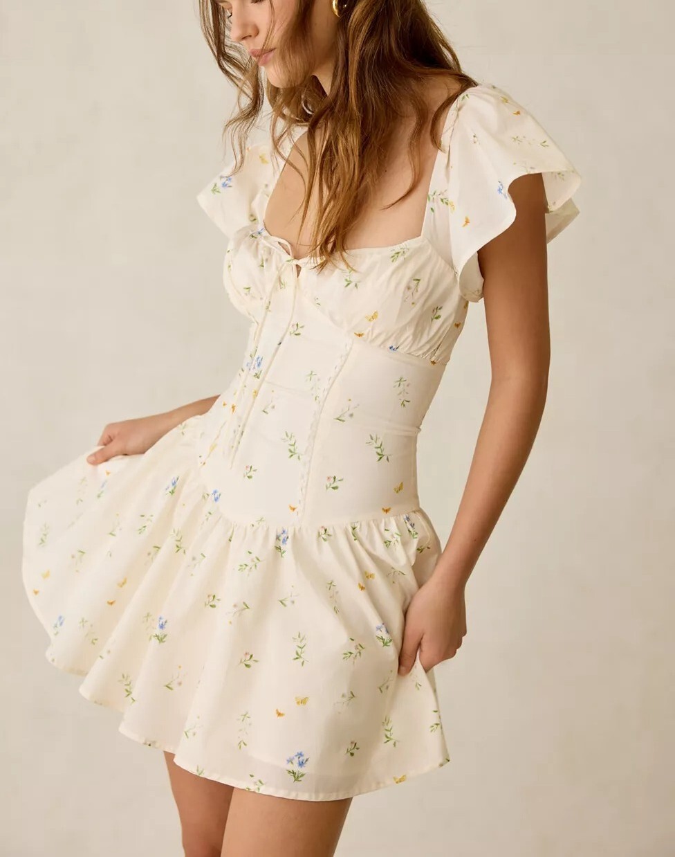 White Corset白色小碎花綁結馬甲Mini Dress