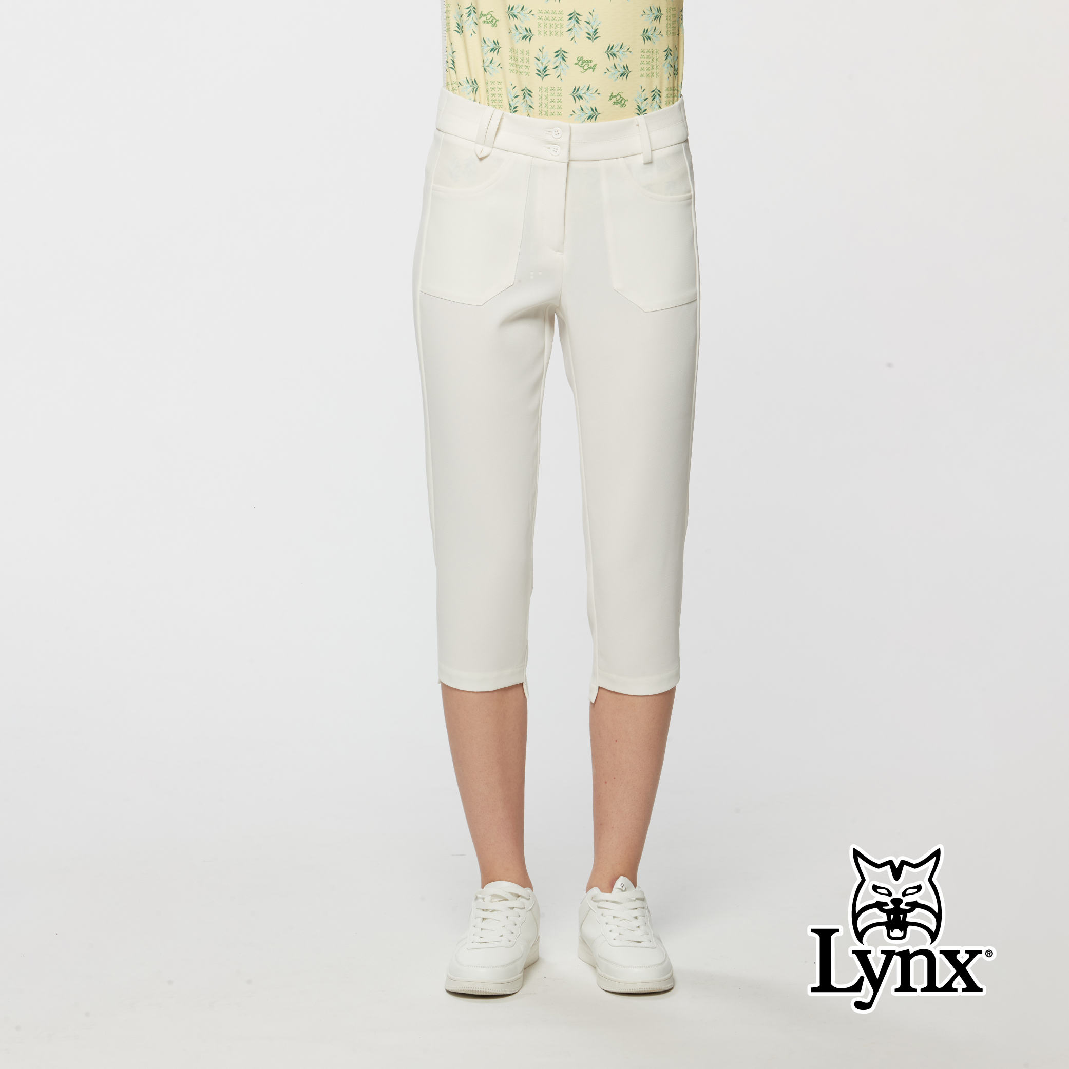 女款日本進口布料彈性吸濕排汗造型褲口設計七分褲