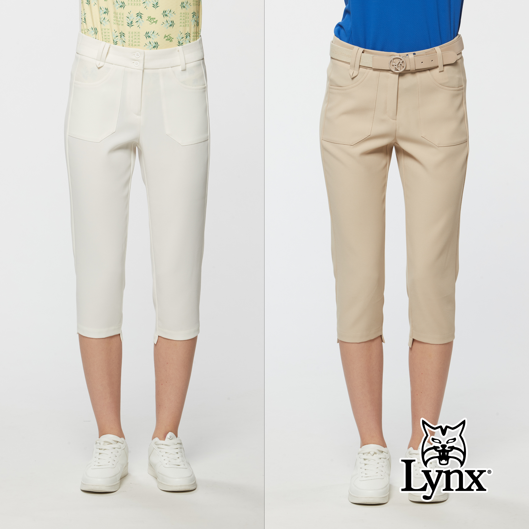 女款日本進口布料彈性吸濕排汗造型褲口設計七分褲