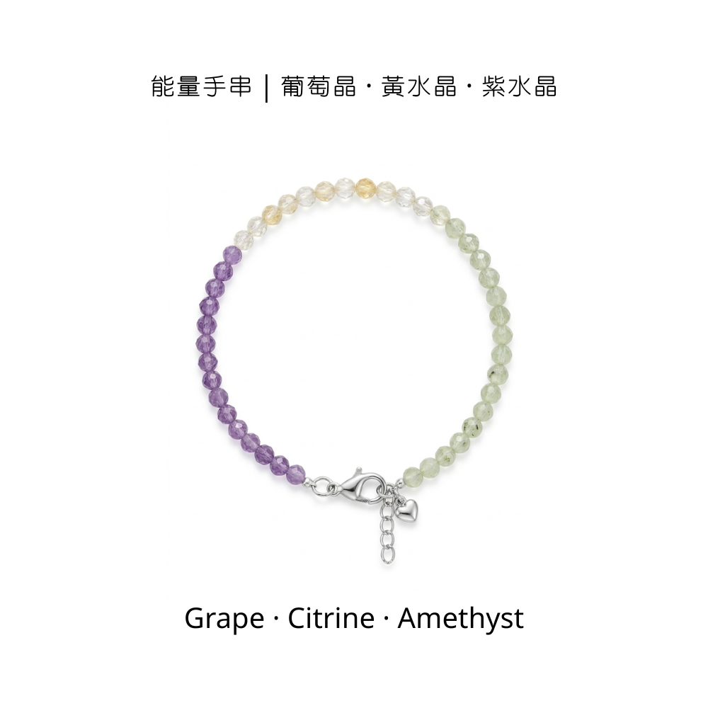 能量手串｜葡萄晶 · 黃水晶 · 紫水晶